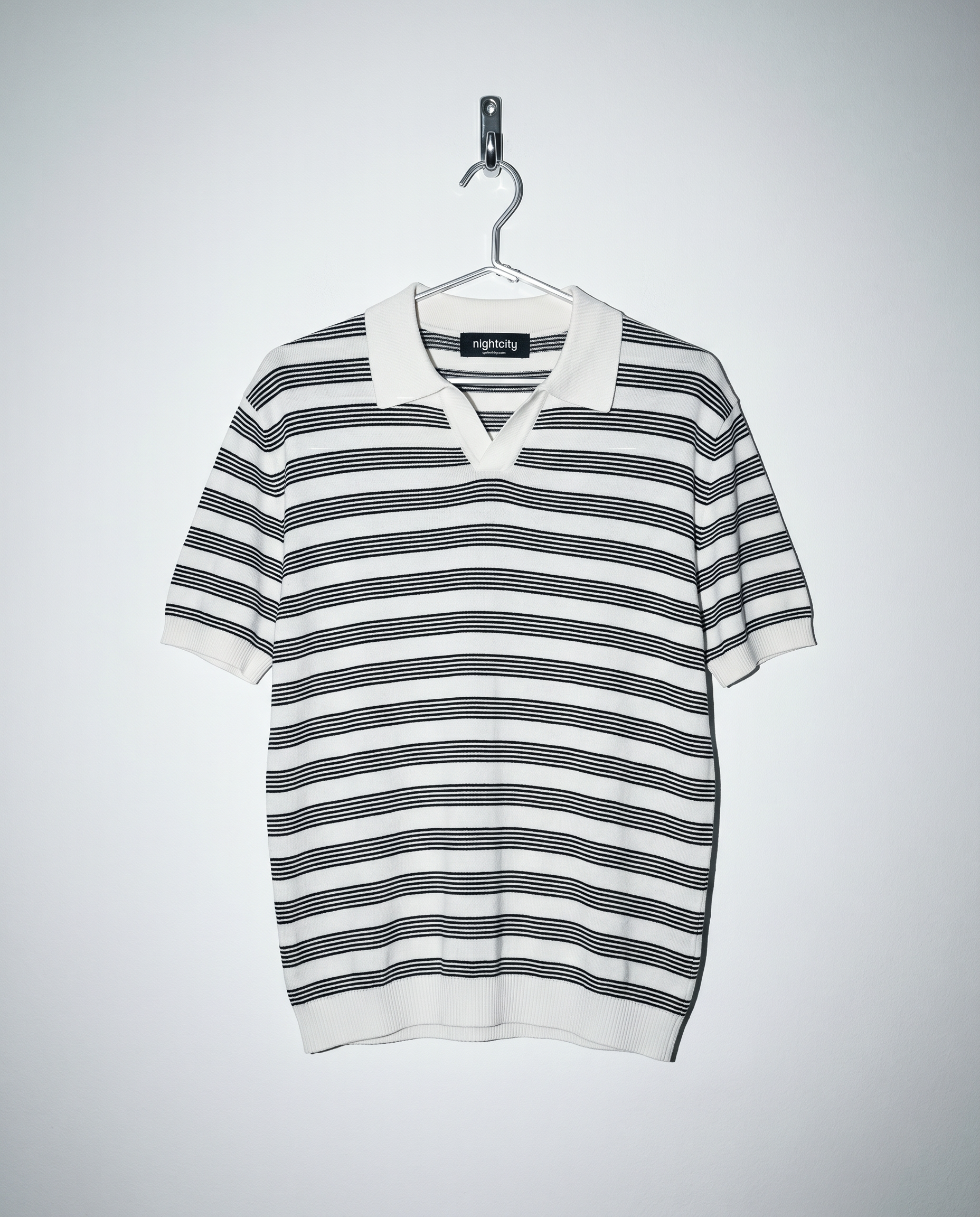 Striped Open Collar Polo Top