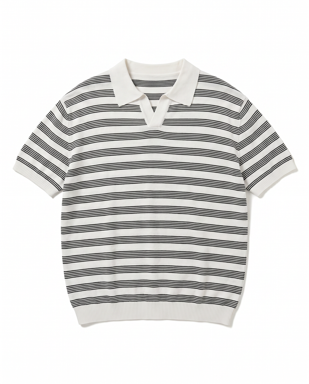Striped Open Collar Polo Top