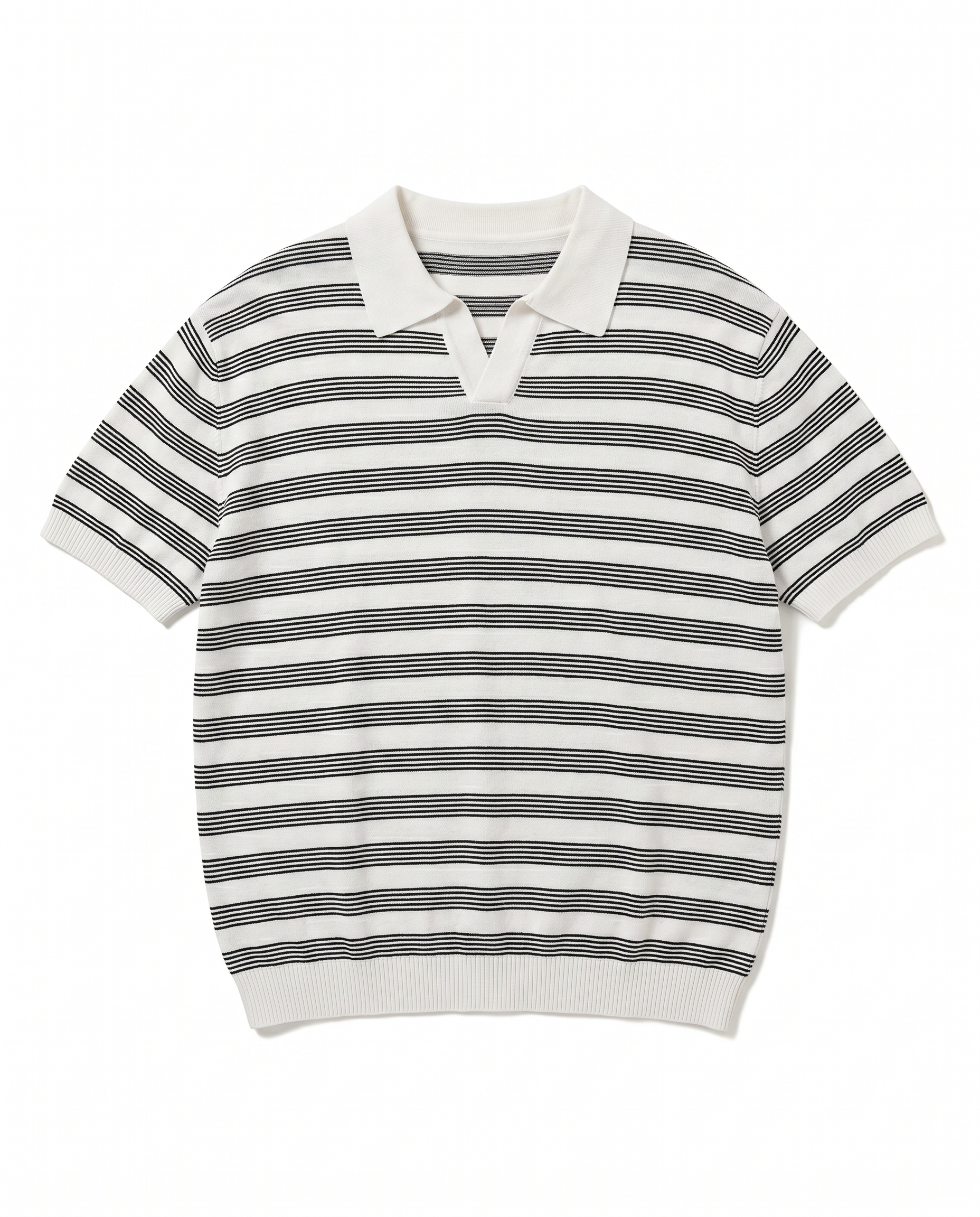 Striped Open Collar Polo Top