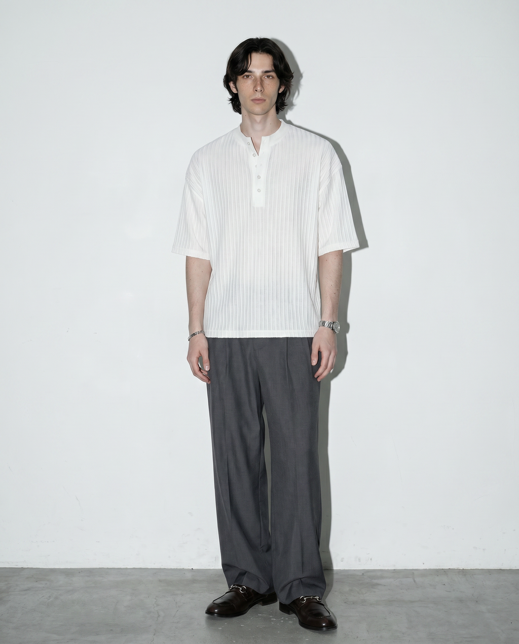 Textured Ribbed Henley Half Sleeve Top