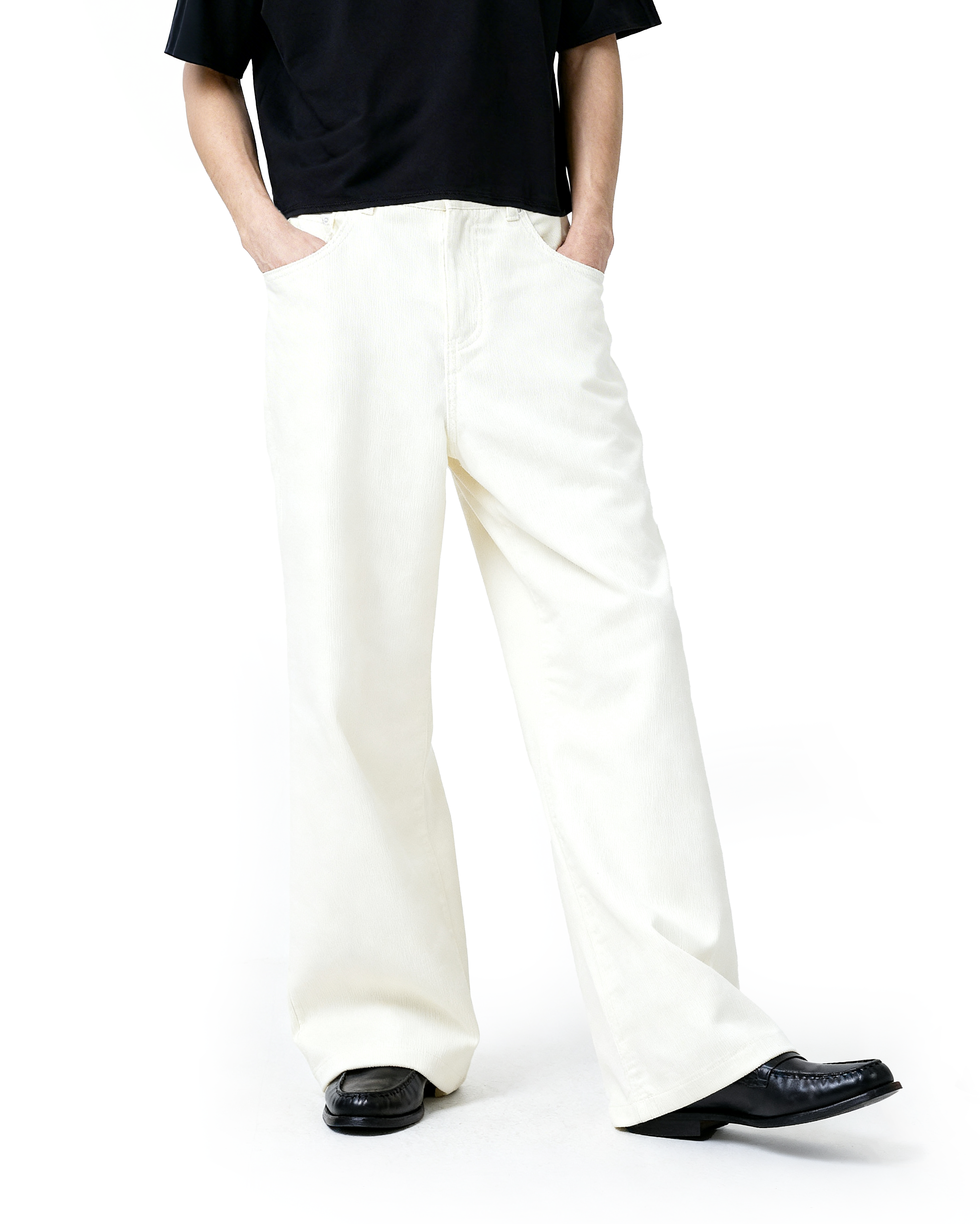 Wide Leg Semi-Flare Ribbed Corduroy Pants