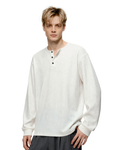 Waffle Pattern Half Button Long Sleeve Shirt