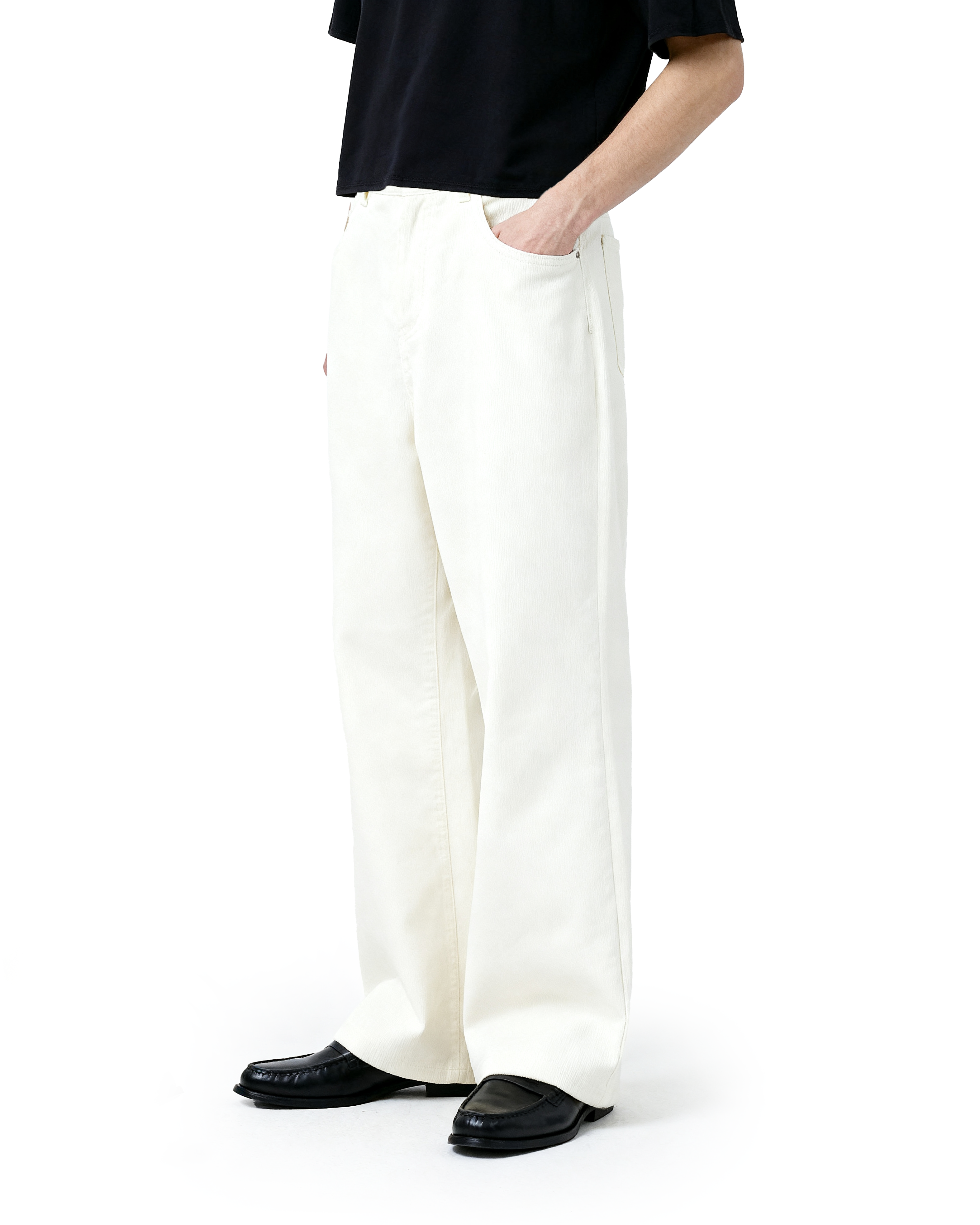 Wide Leg Semi-Flare Ribbed Corduroy Pants