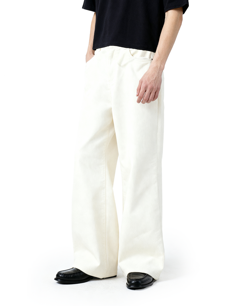 Wide Leg Semi-Flare Ribbed Corduroy Pants