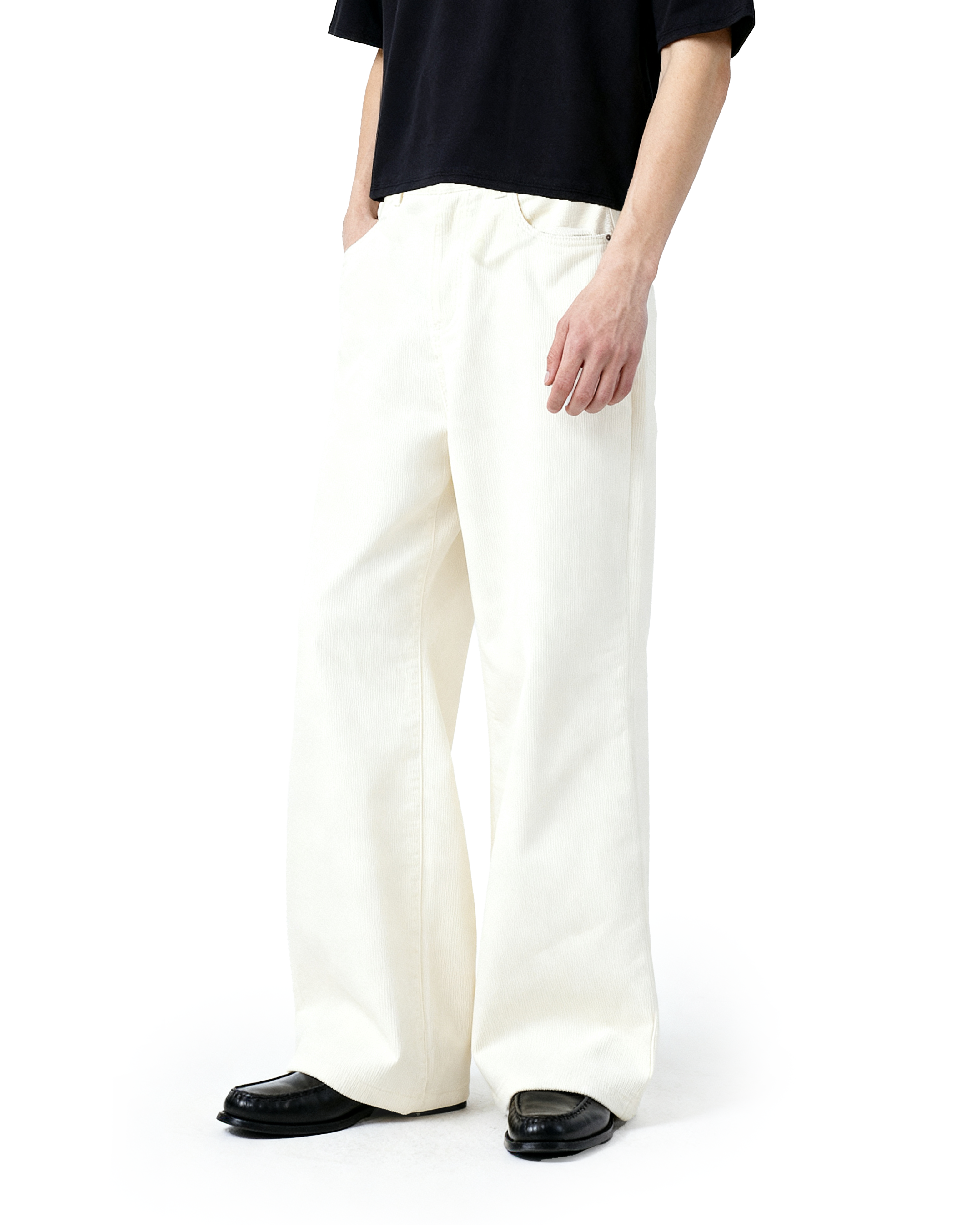 Wide Leg Semi-Flare Ribbed Corduroy Pants