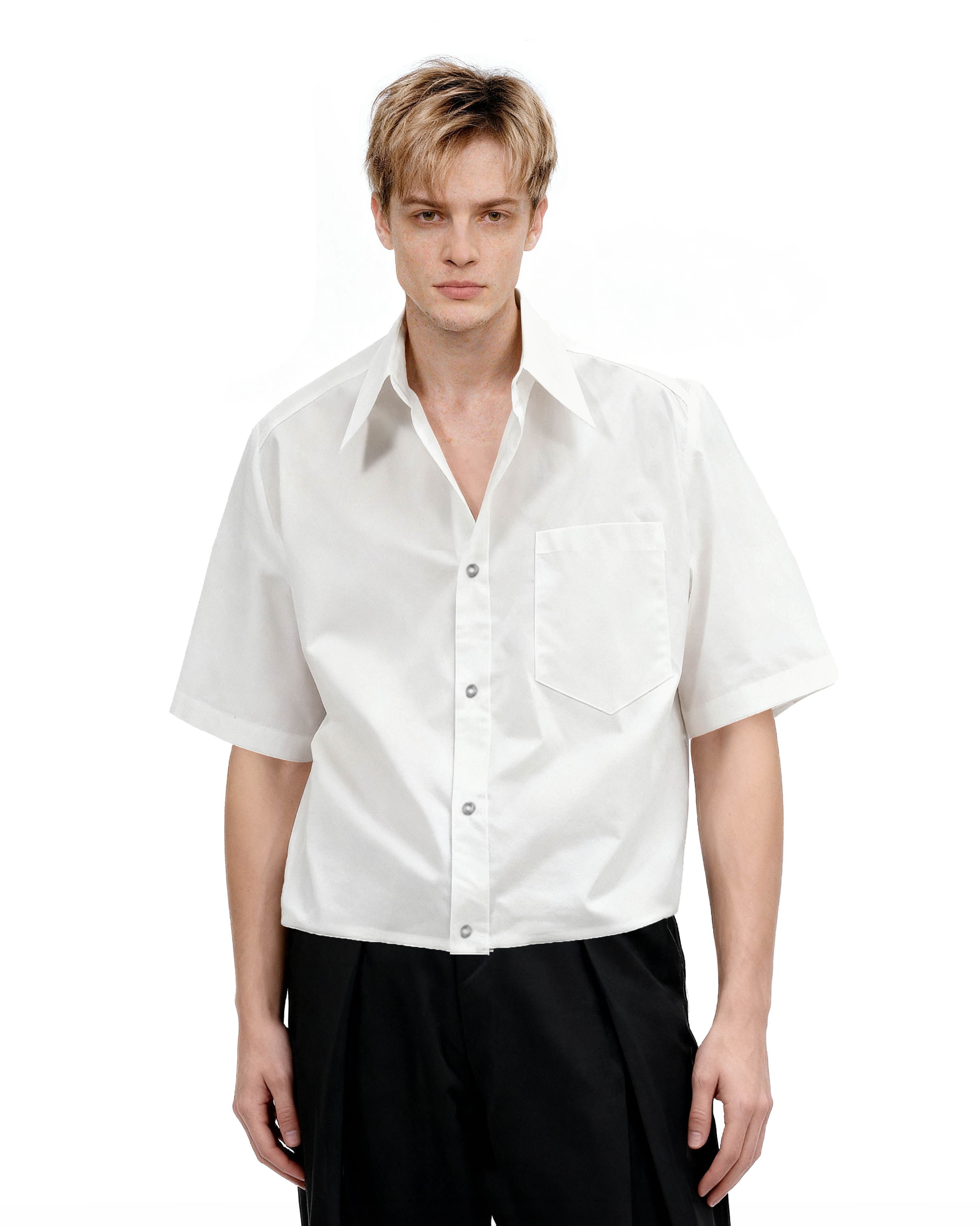 Oversized Short Sleeve Mid-Crop Shirt with Chest Pocket Detail