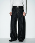 Wide Leg Contrast Stitch Split-Seam Raw Jeans