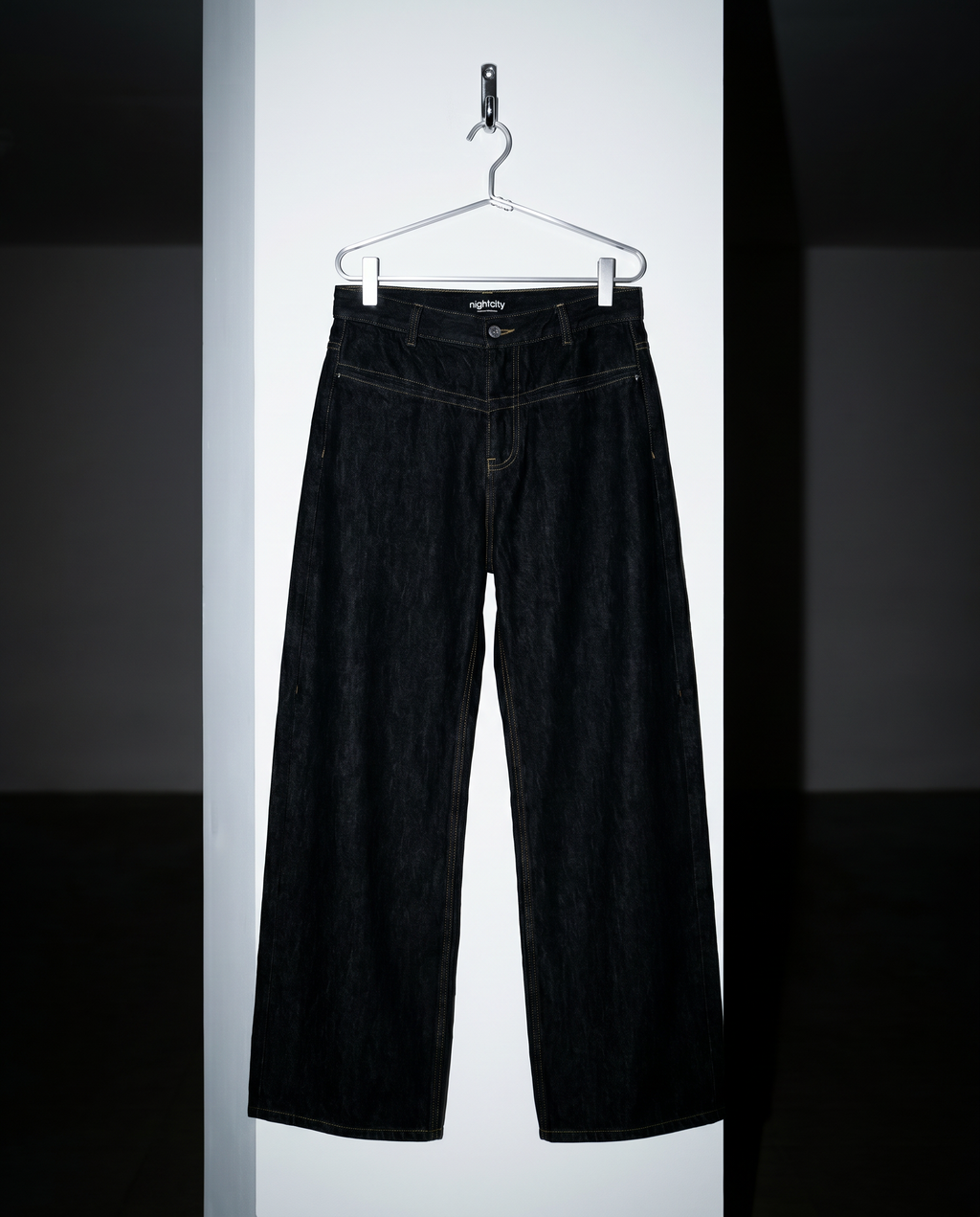 Wide Leg Contrast Stitch Split-Seam Raw Jeans