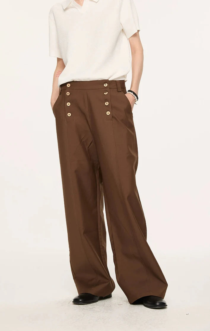 High Waist Double Button Panel Waisted Trousers