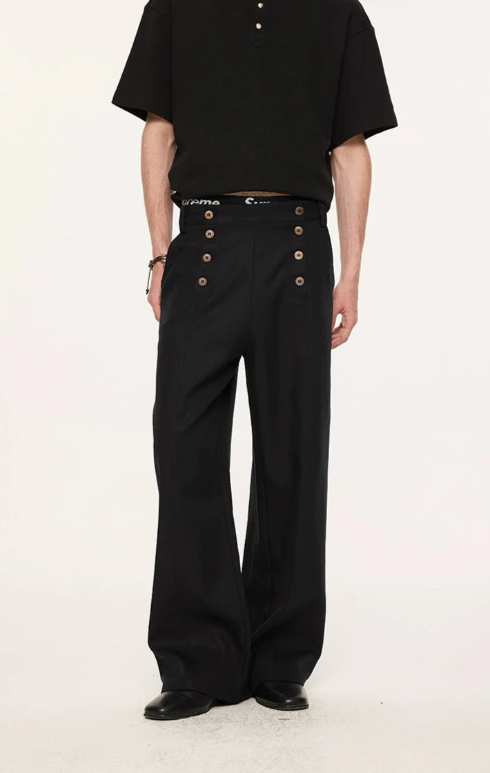 High Waist Double Button Panel Waisted Trousers