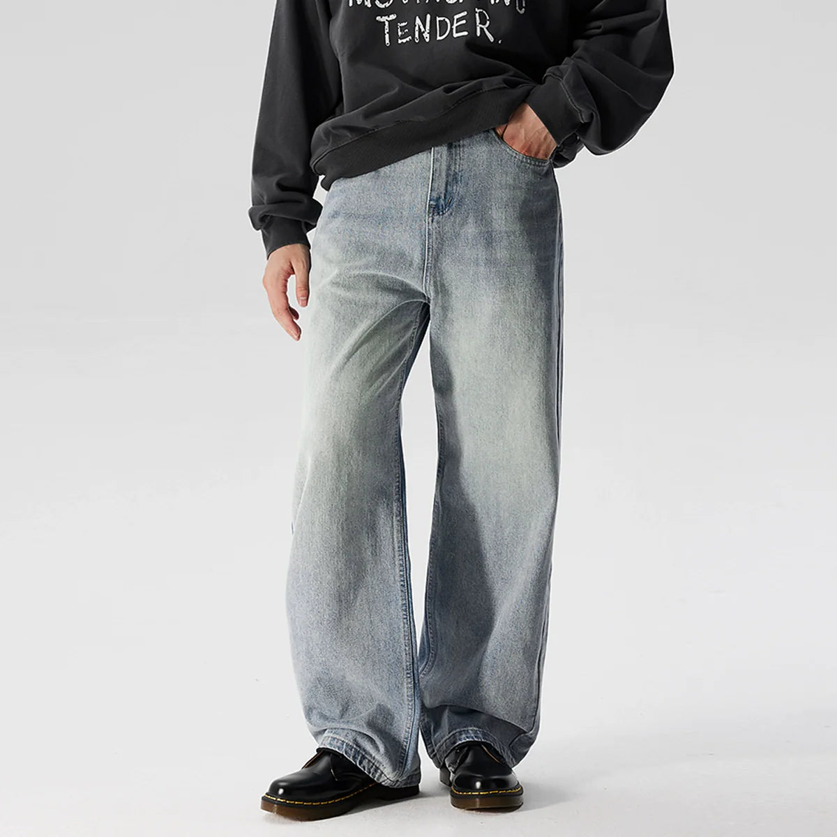 Faded Muted Wash Wide Leg Jeans