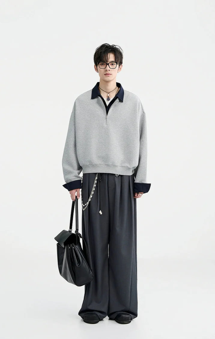 Half Zip Mock Two-Piece Layered Pullover Sweatshirt