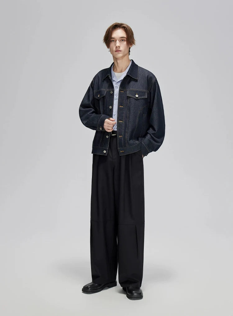 Wide Leg Pleated Trousers with Panel Detailing