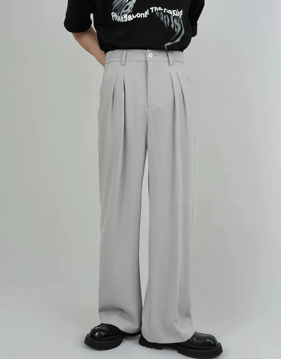 Wide Leg Tailored Pleated Trousers