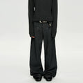 Rivet-Detail Pinstripe Wide Leg Pleated Trousers
