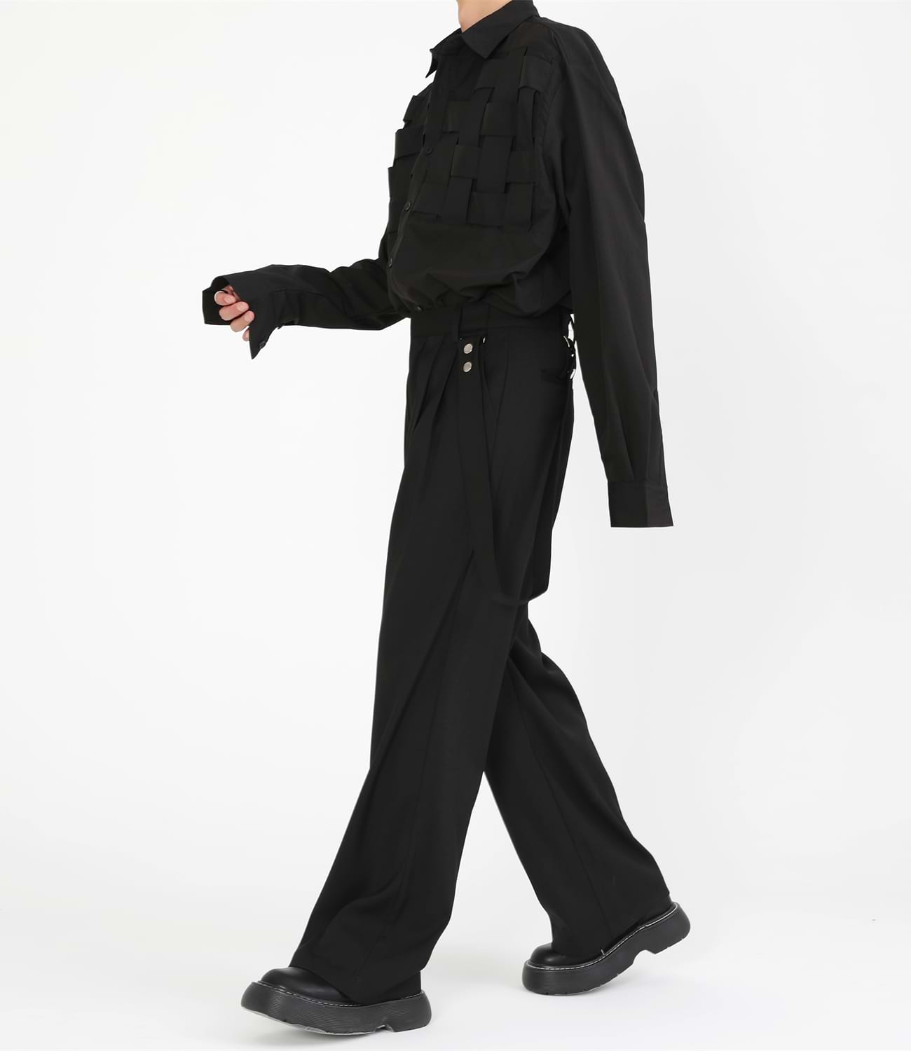 Wide Leg Pleated Pants with Strap