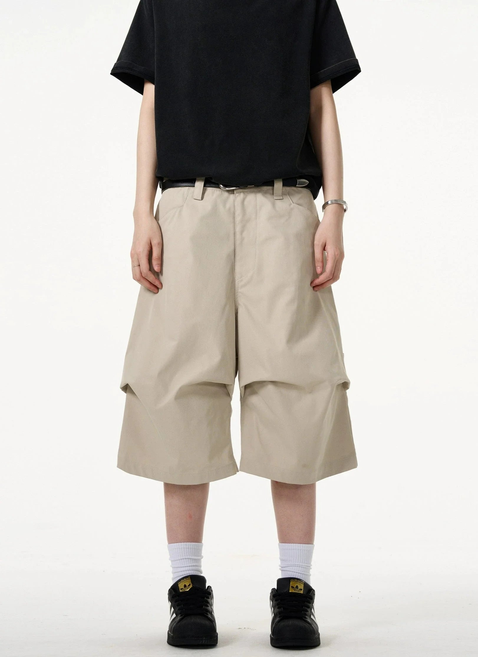 Wide-Leg Utility Knee-Length Capri Shorts