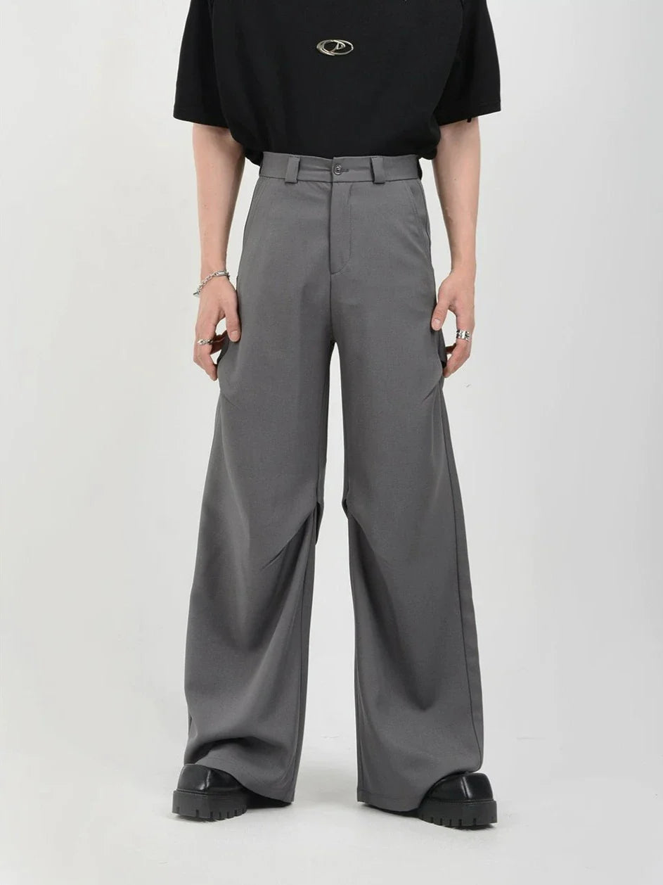 Wide Leg Belted Trousers with Pleated Detail