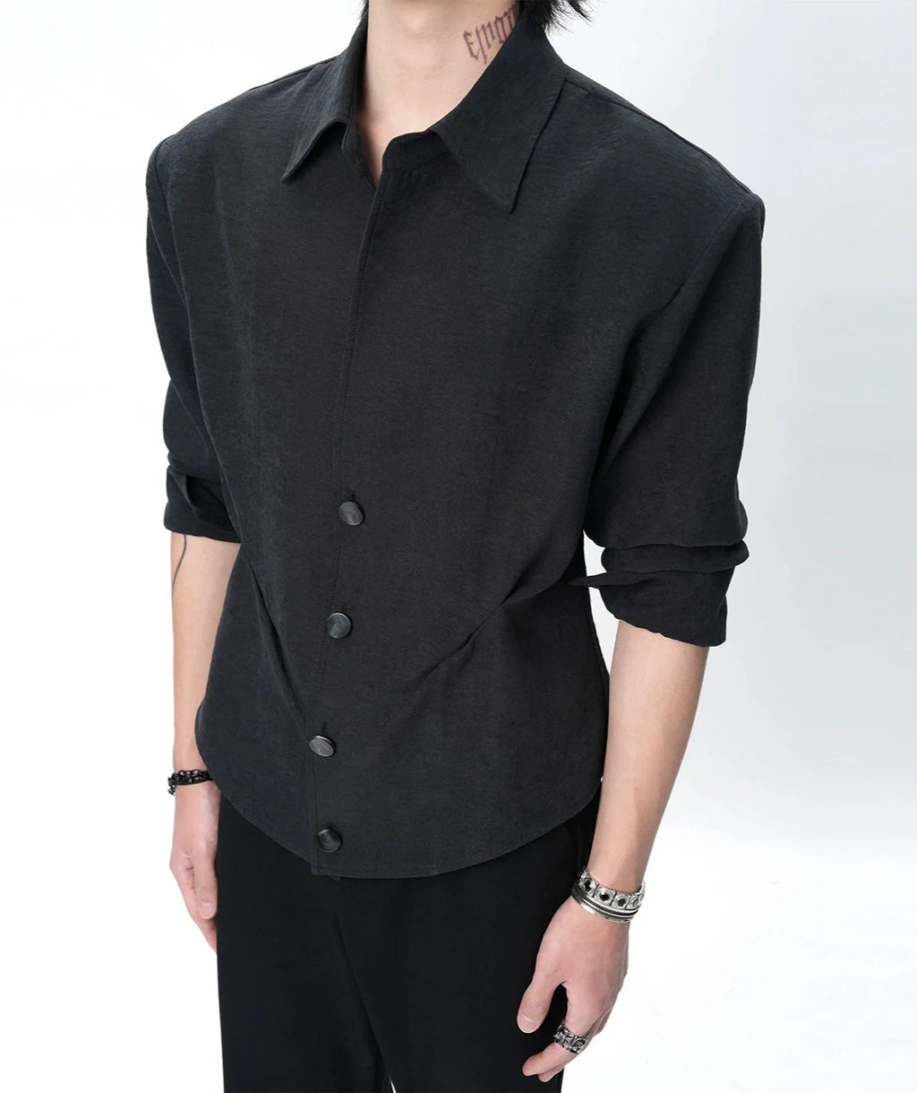 Structured Button-Up Shirt with Cinch Side Detail