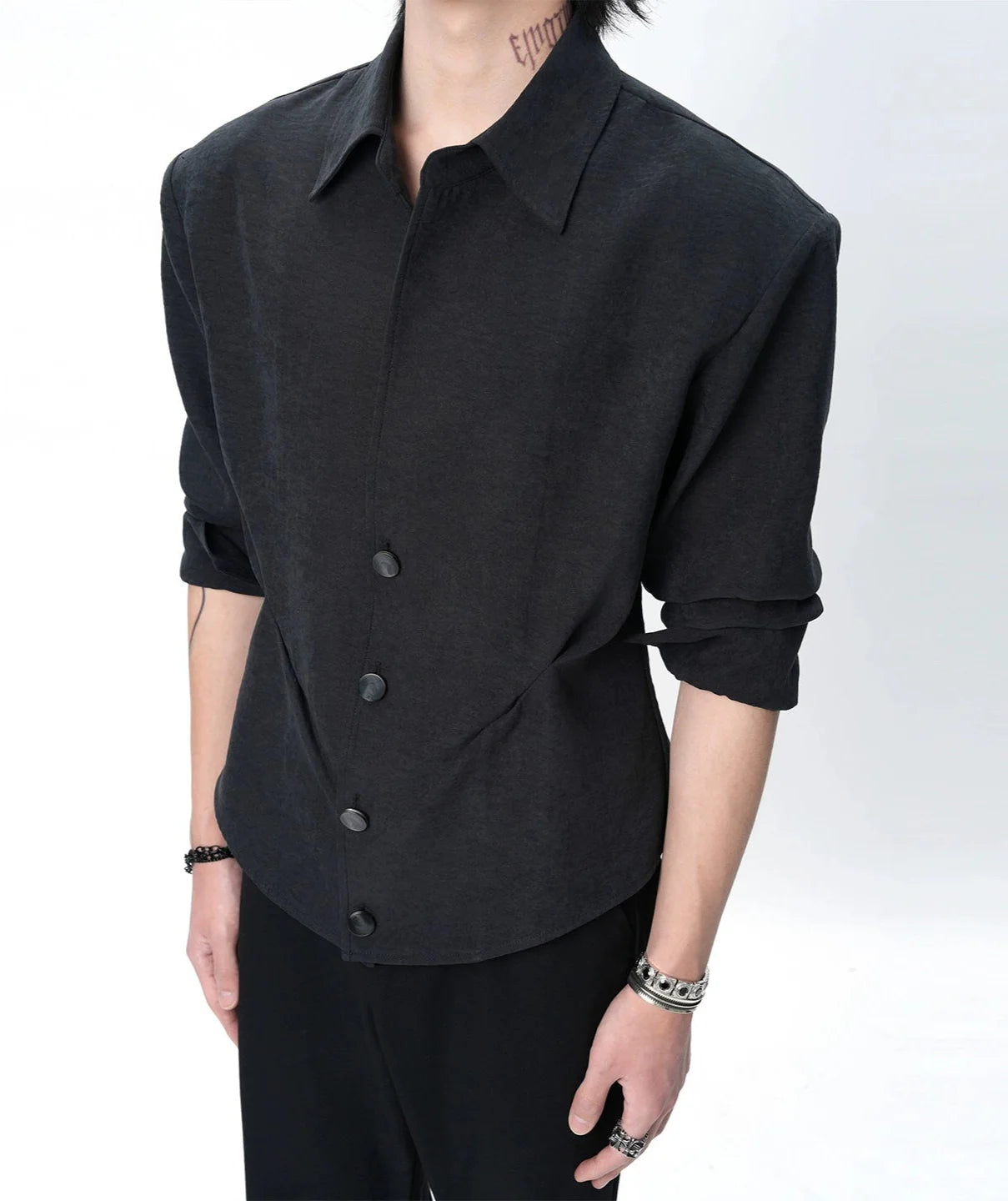 Structured Button-Up Shirt with Cinch Side Detail