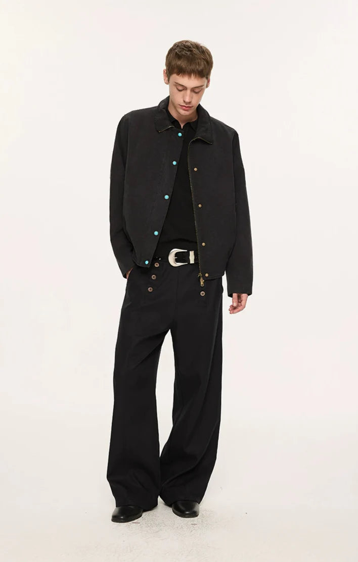 High Waist Double Button Panel Waisted Trousers