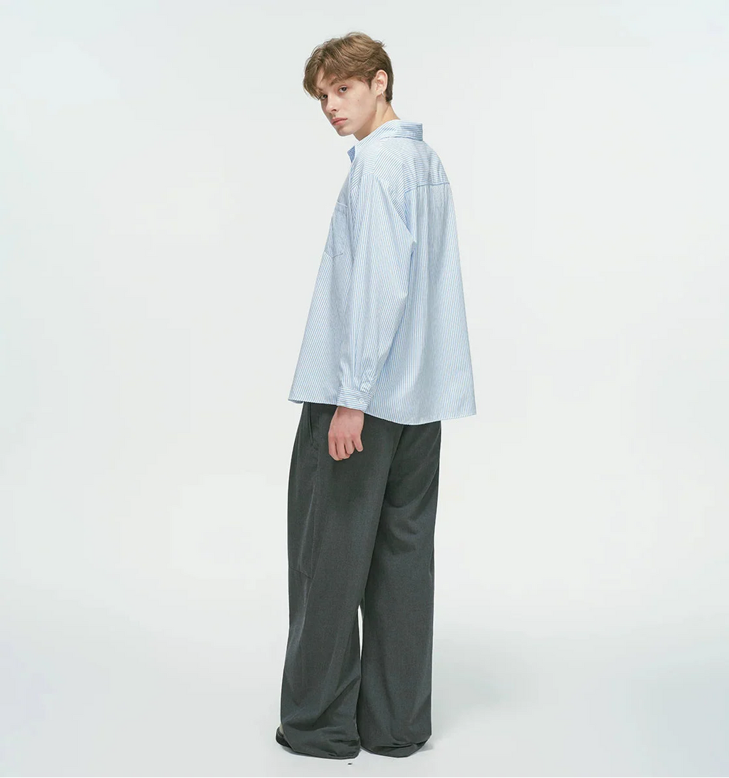 Drop Shoulder Pinstripe Long Sleeve Button-Up Shirt