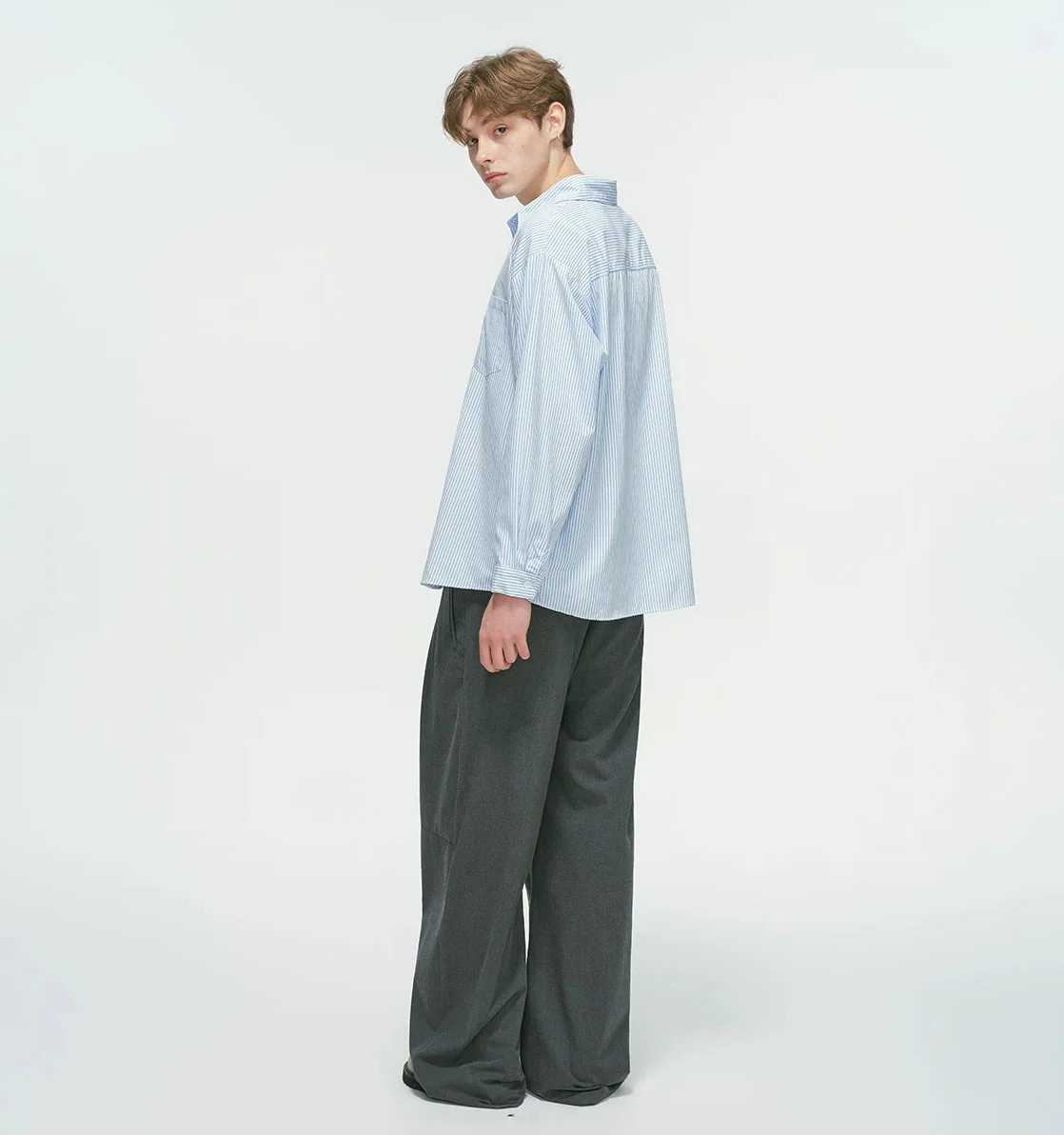 Drop Shoulder Pinstripe Long Sleeve Button-Up Shirt