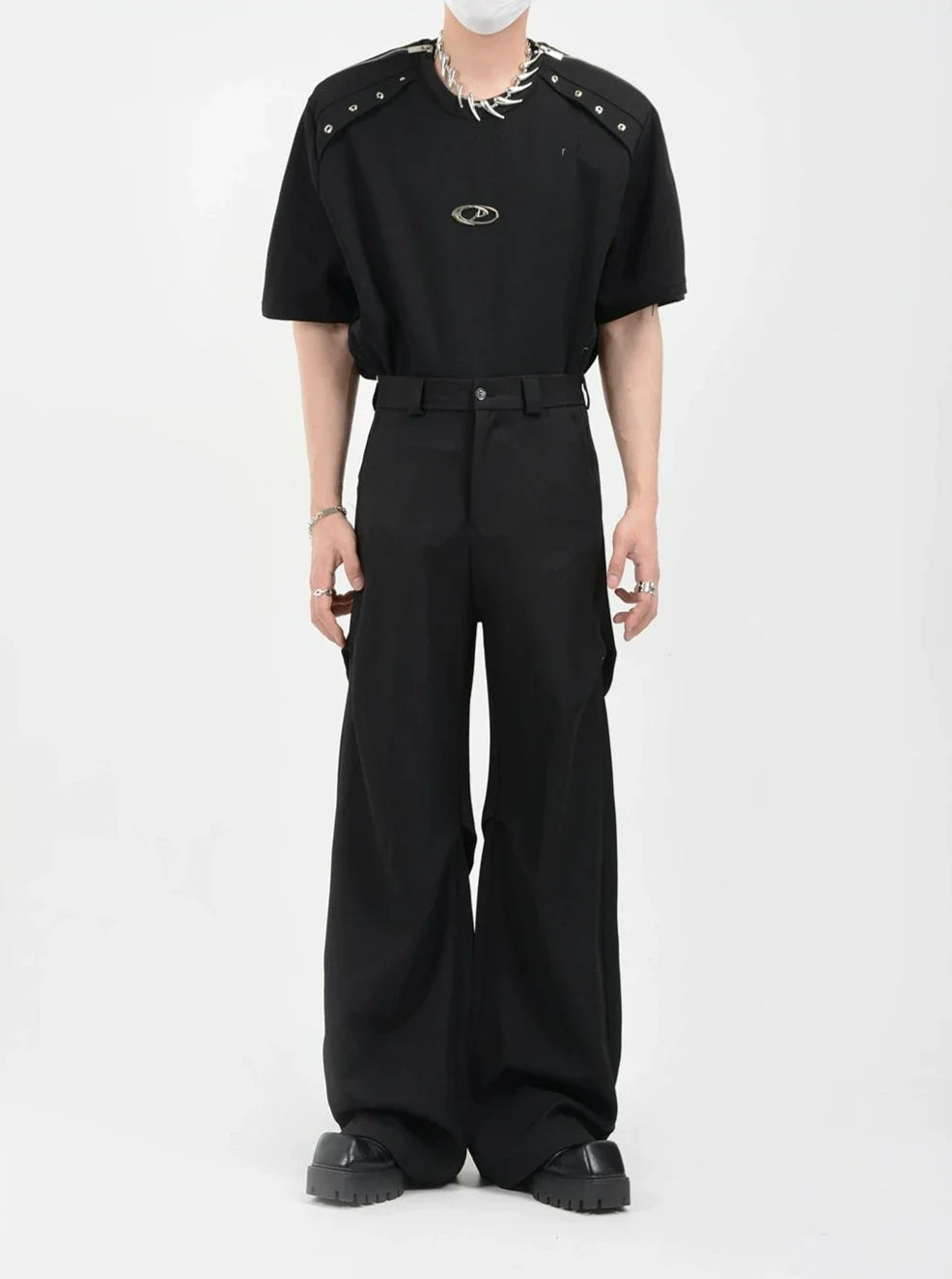 Wide Leg Belted Trousers with Pleated Detail
