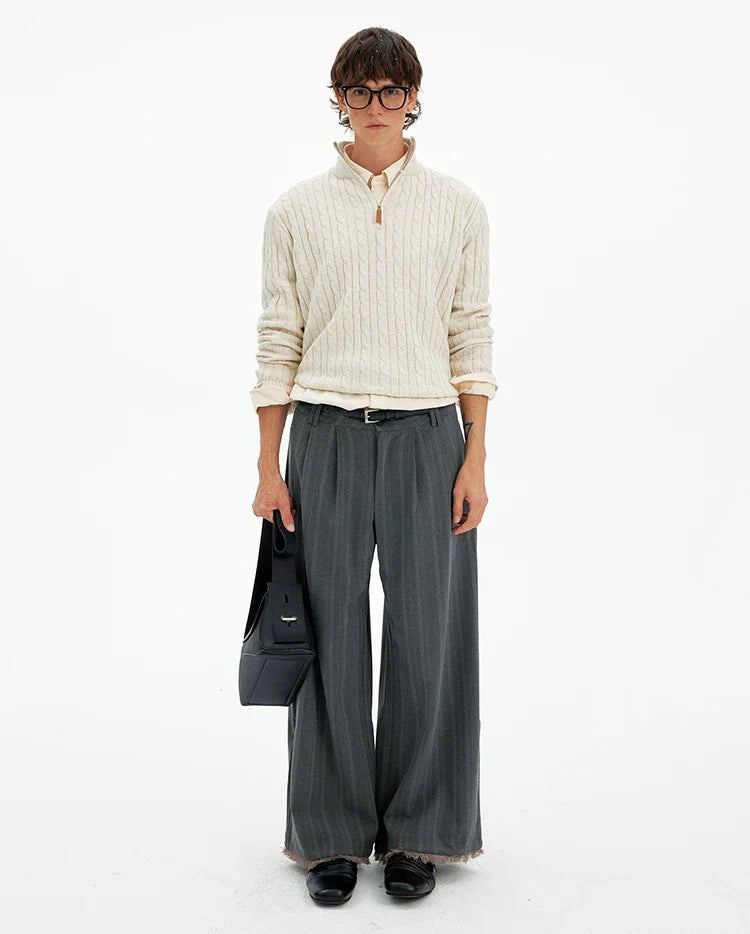 Cable Knit Quarter Zip Pullover with Contrast Zip