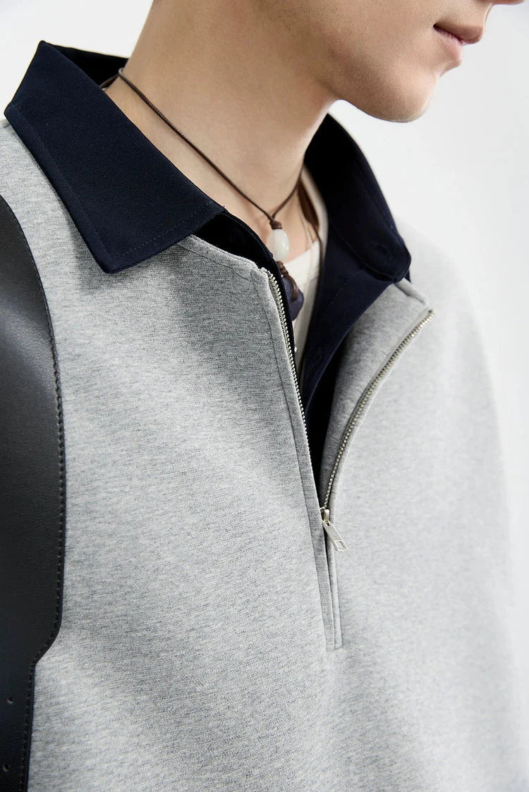 Half Zip Mock Two-Piece Layered Pullover Sweatshirt