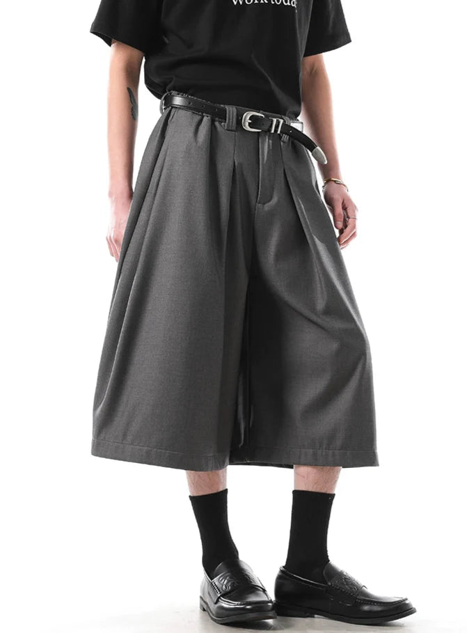 Wide Leg Pleated Tailored Long Bermuda Shorts