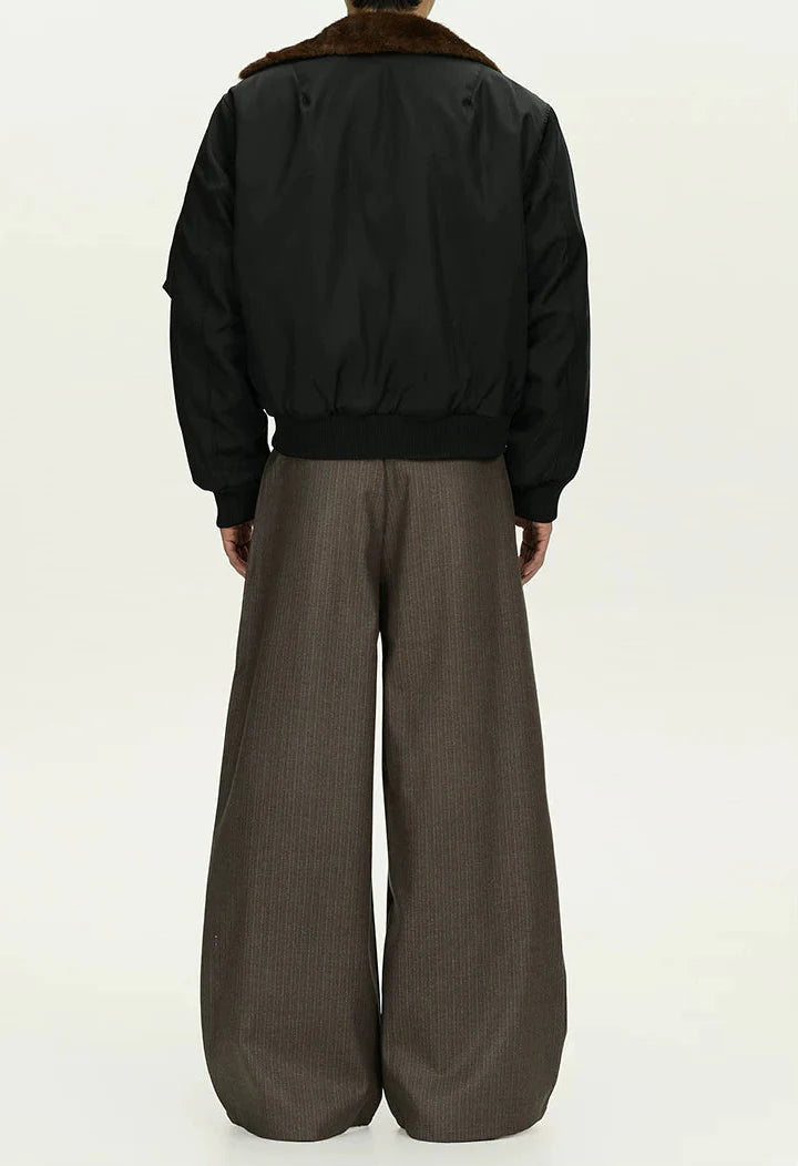 High Waist Double Button Pleated Pinstripe Pants