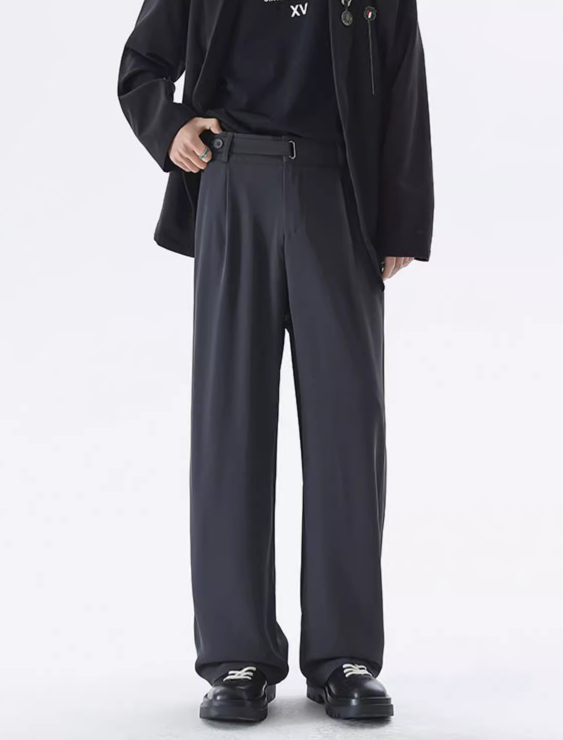 Wide Leg Tailored Lightweight Trousers with Belt Detail