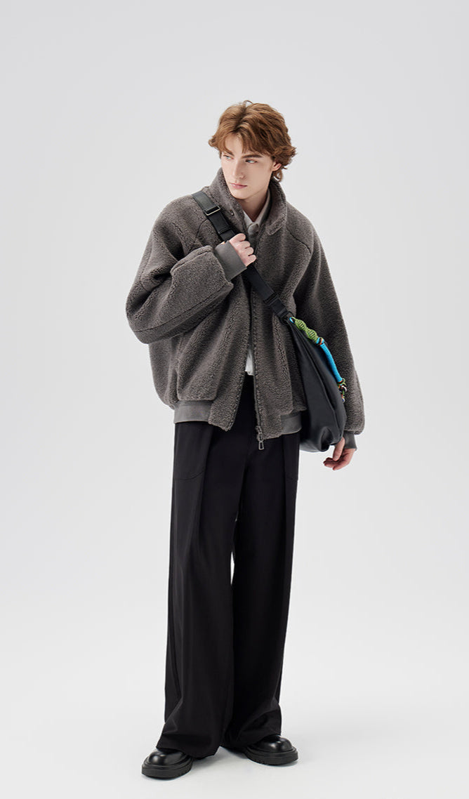 Wide Leg Pleated Trousers with Button Details