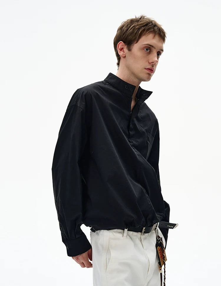 Mandarin Collar Long Sleeve Popover Quarter-Zip Shirt