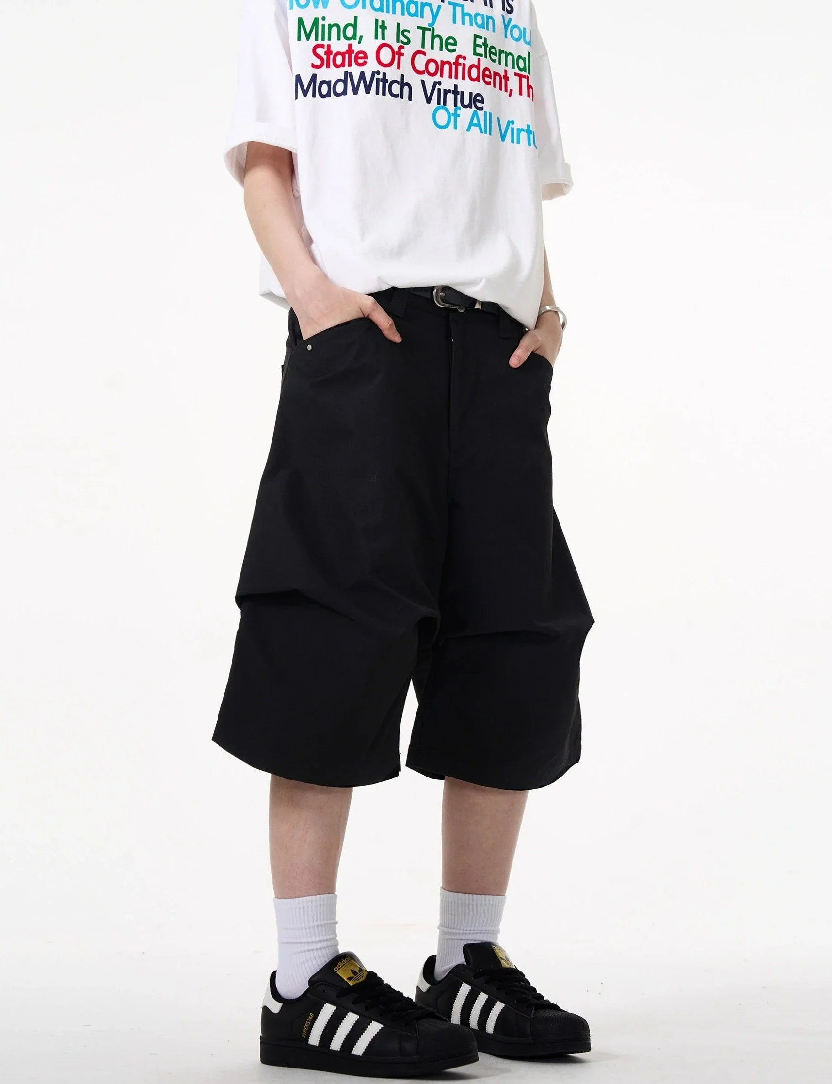Wide-Leg Utility Knee-Length Capri Shorts