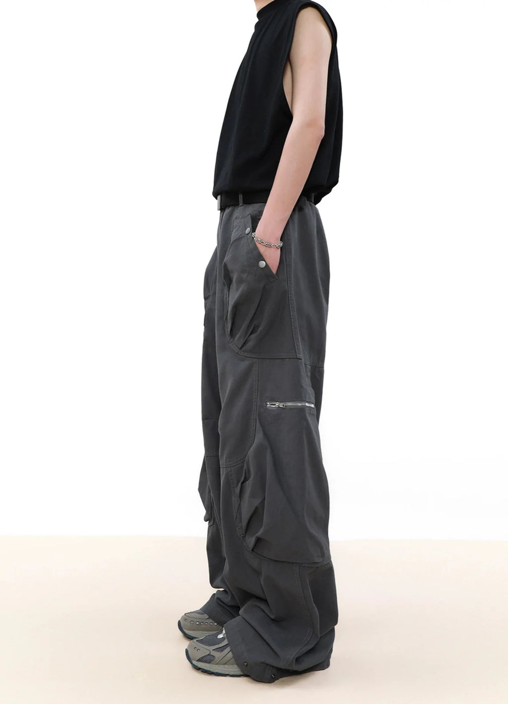 Wide Leg Cargo Pants with Oversized Pleated Pockets