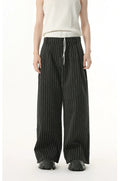 Mock Two-Piece Pinstripe Wide Leg Trousers with Elastic Waist