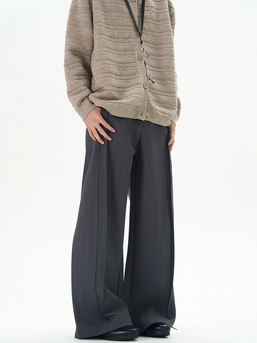 Subtle Pinstripe Barrel Leg Deep-Pleated Trousers