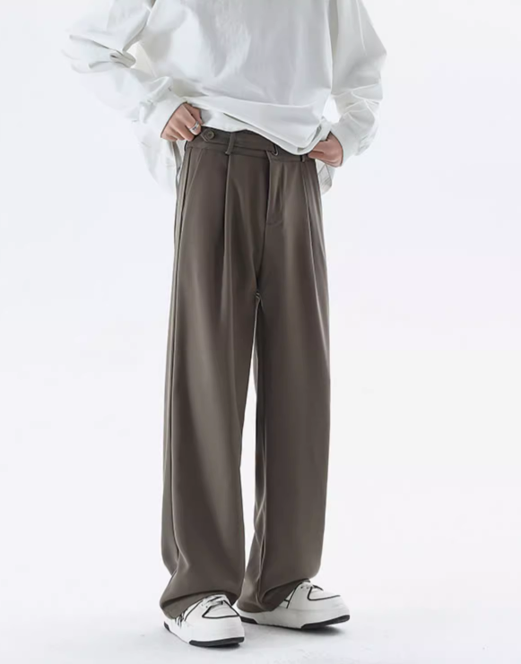 Wide Leg Tailored Lightweight Trousers with Belt Detail