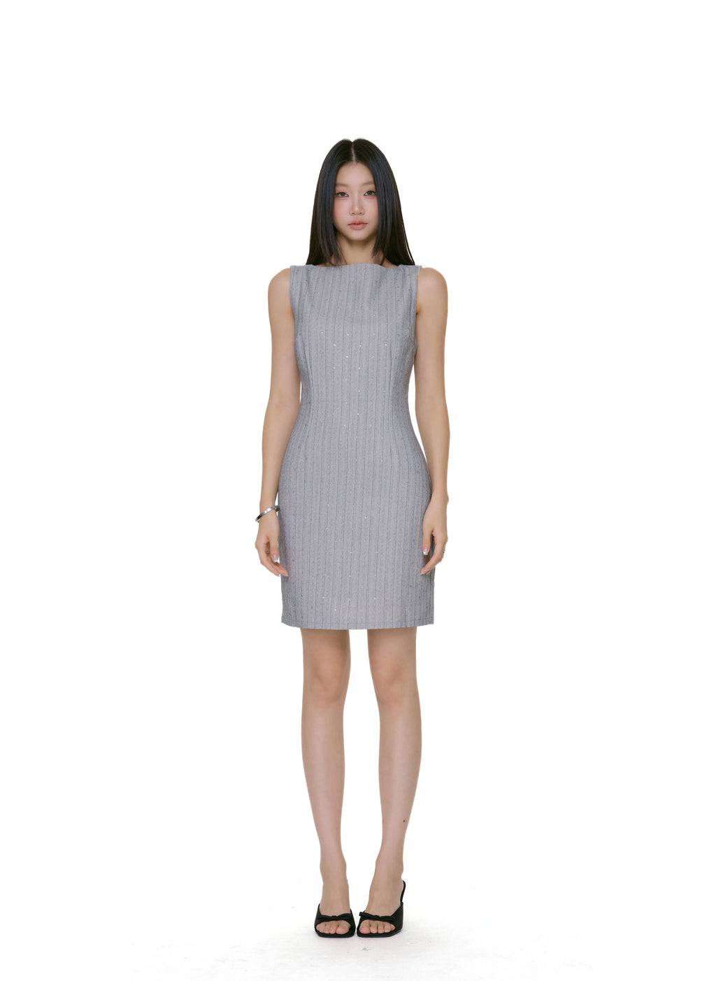 Textured Stripe Sleeveless Mini Dress with Studs