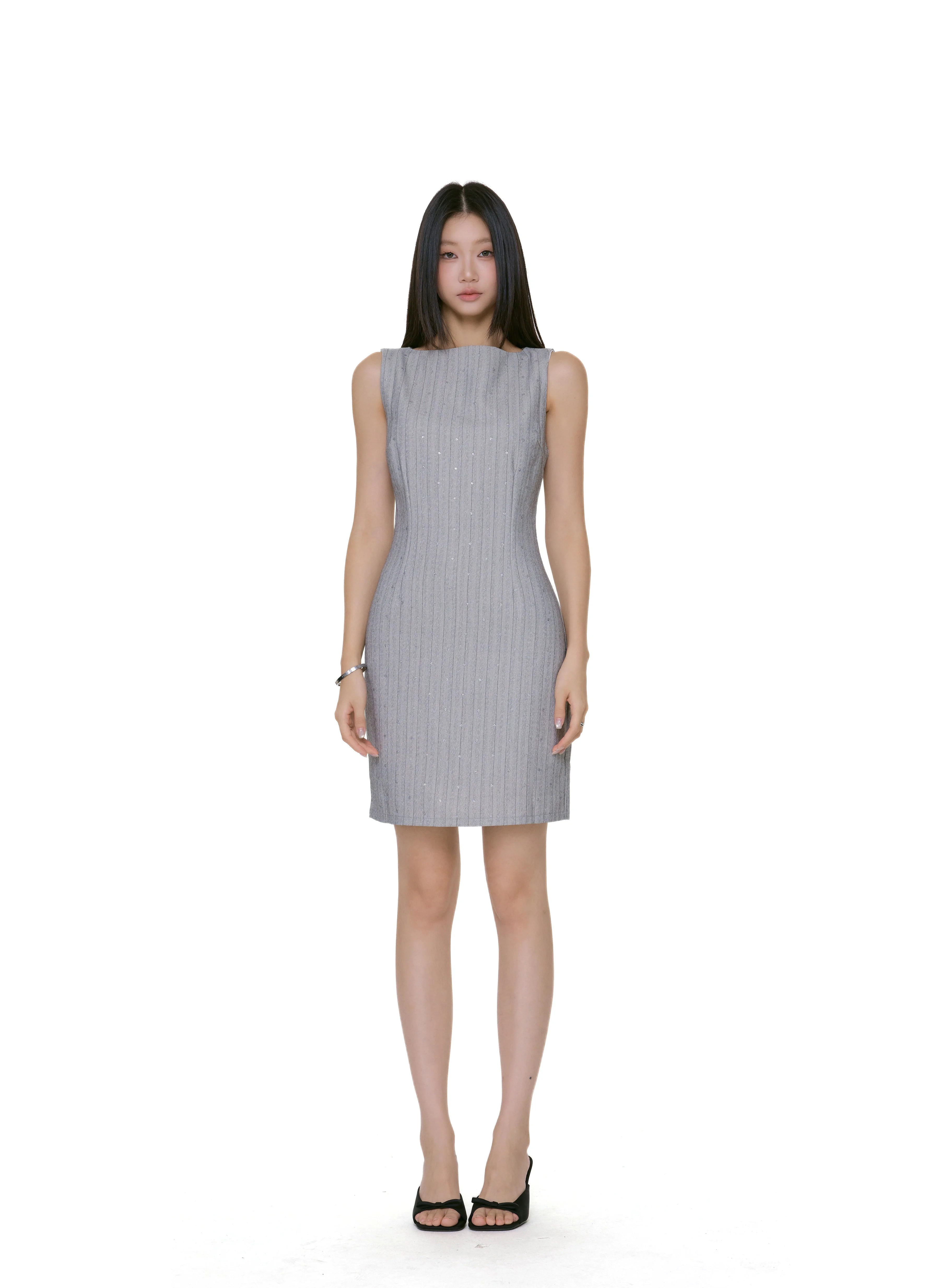 Textured Stripe Sleeveless Mini Dress with Studs