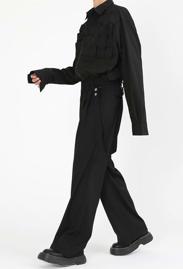 Wide Leg Pleated Pants with Strap