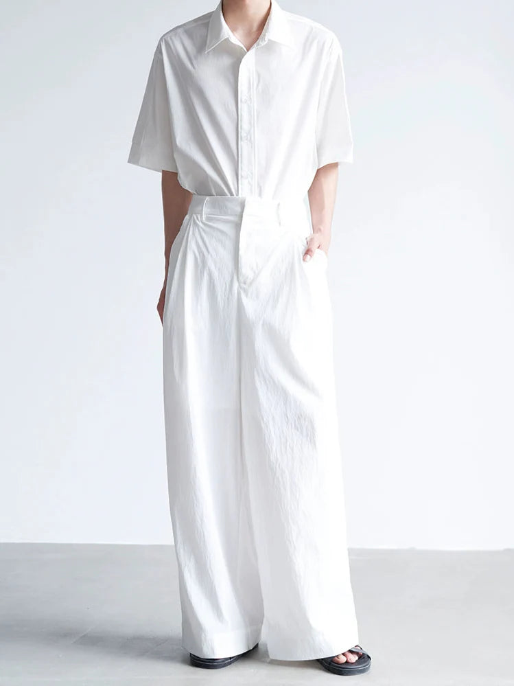Wide Leg Pleated Front Lightweight Trousers
