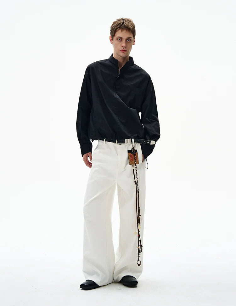 Mandarin Collar Long Sleeve Popover Quarter-Zip Shirt
