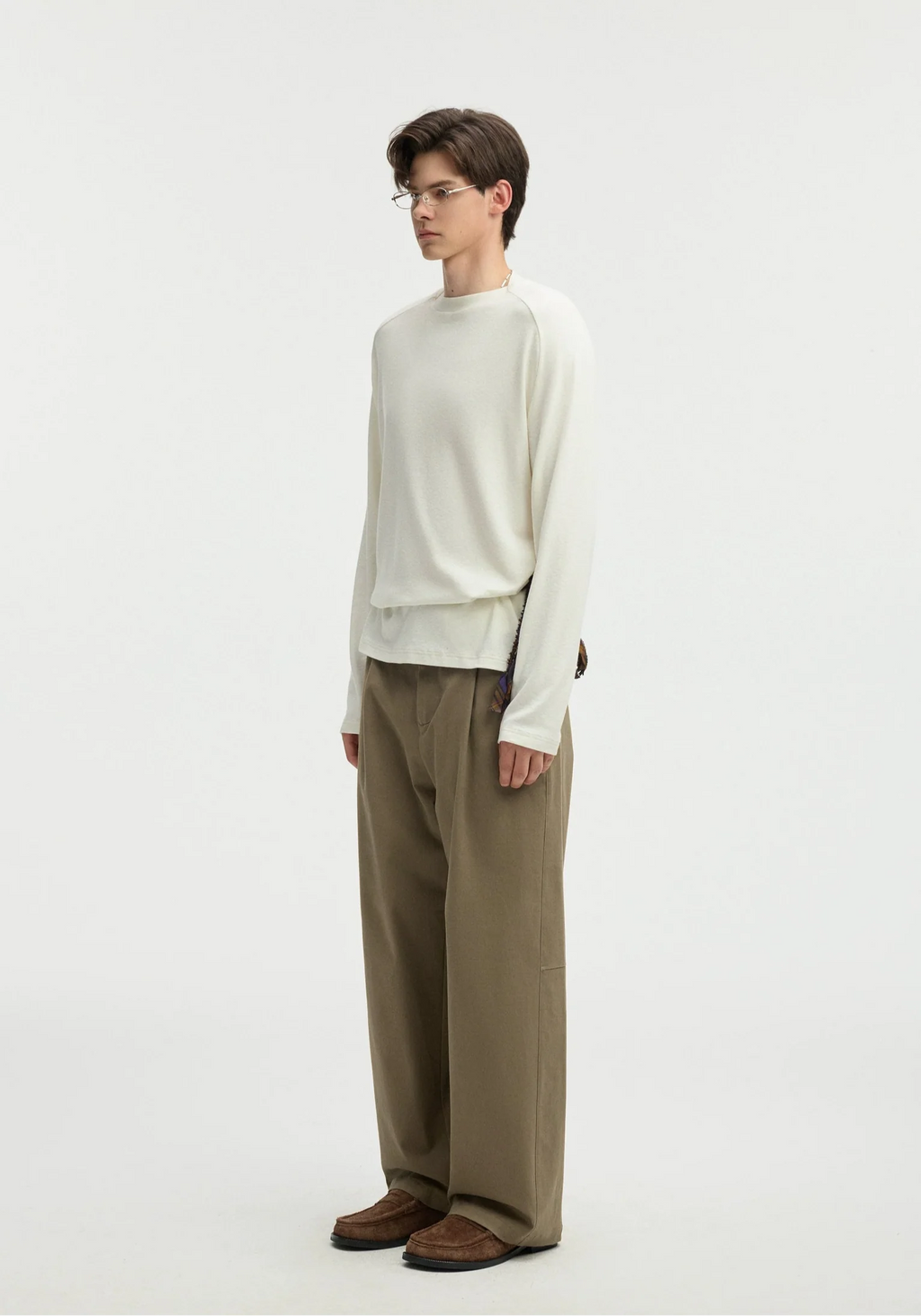 Straight Leg Pleated Trousers with Button Waist and Belt Loops