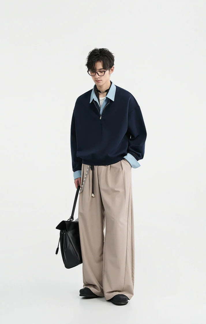 Half Zip Mock Two-Piece Layered Pullover Sweatshirt