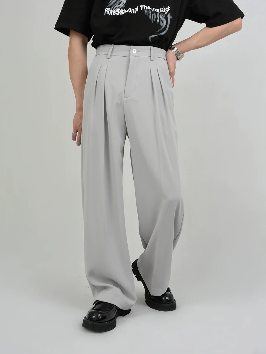 Wide Leg Tailored Pleated Trousers