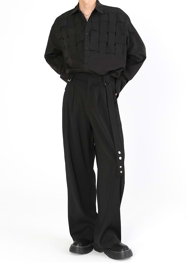 Wide Leg Pleated Pants with Strap