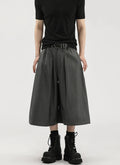 Wide Leg Pleated Bermuda Shorts with Belt Loops